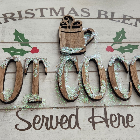 Christmas Blend Hot Cocoa Served Here MDF Sign Metallic Handles Wall Decor 18.5" - Picture 4 of 7